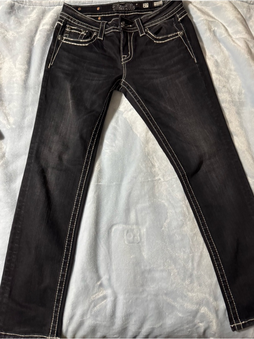 Miss Me Black easy skinny Jeans with White Contrast Stitching